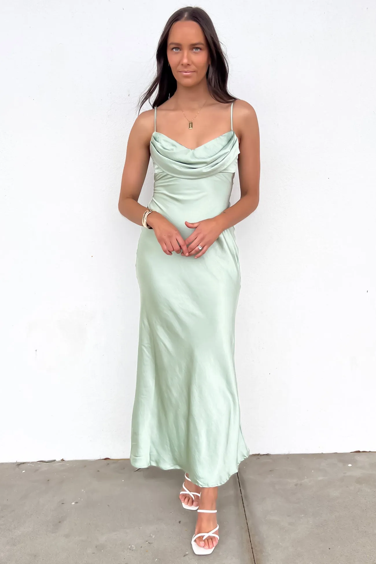 Arielle Midi Dress Sage Unlined Look