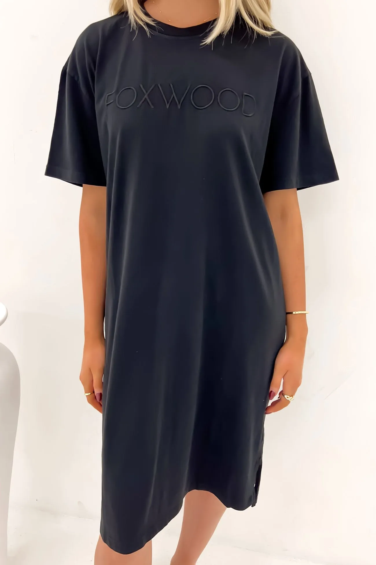 Business casual Soft Cut Simplified Tee Dress Washed Black