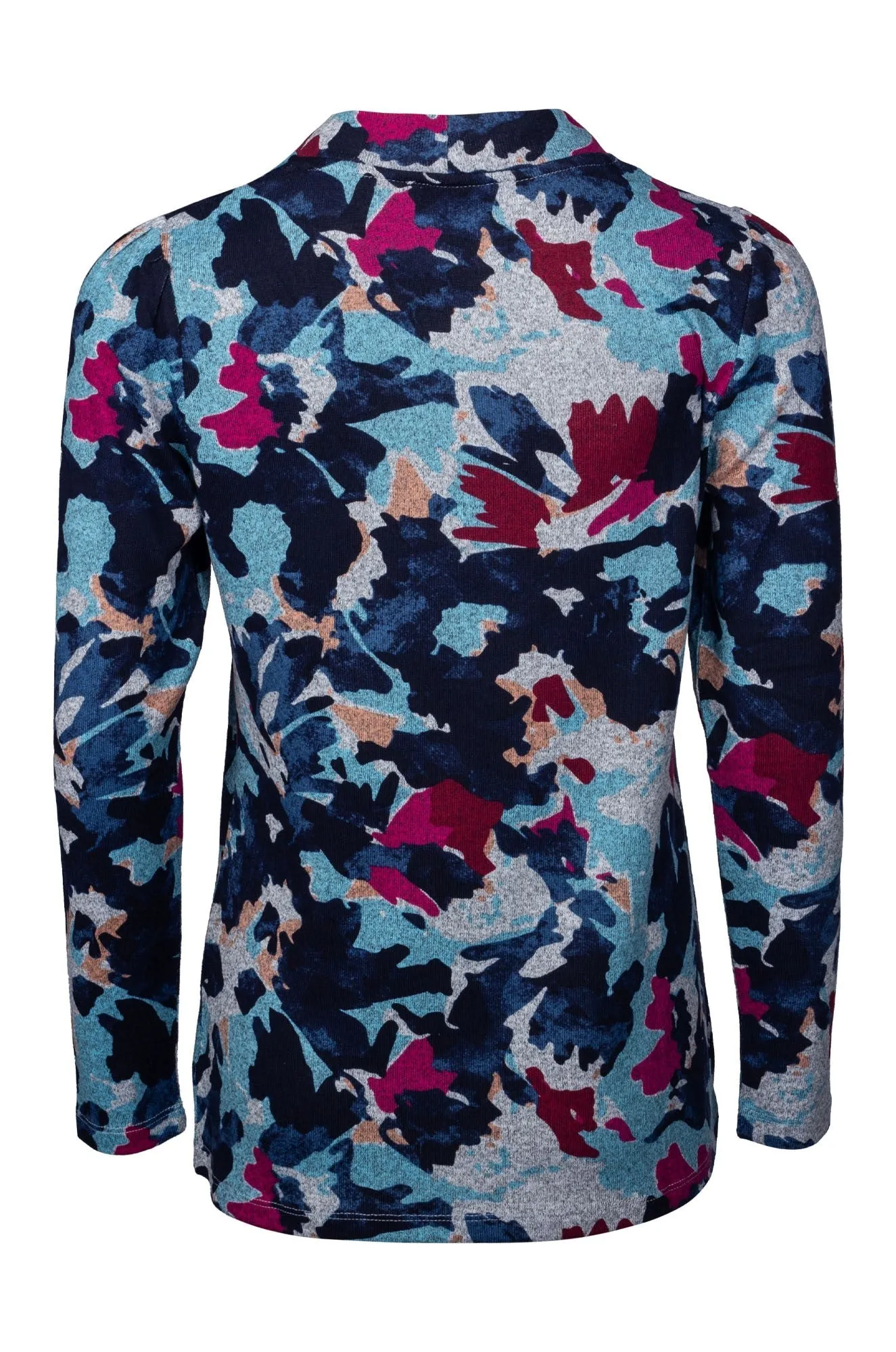 Moon Beam TactileStitching Turtle neck Warm Touch Top | Blues Pink Floral | 7902B1