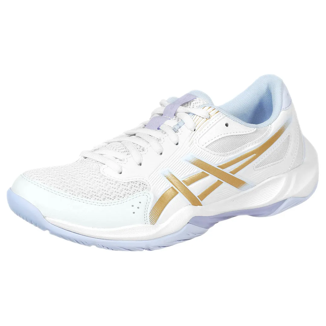 Asics Women's Gel-Rocket 12 - White/Champagne Reinforced Sides Abrasion resistant