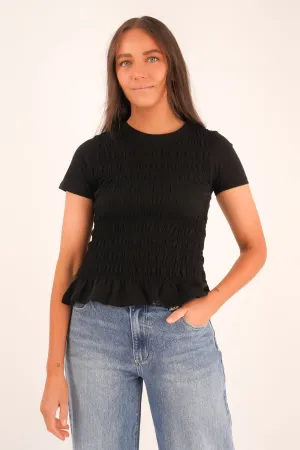 Classic Outfit Style Astor Rouched Tee Black