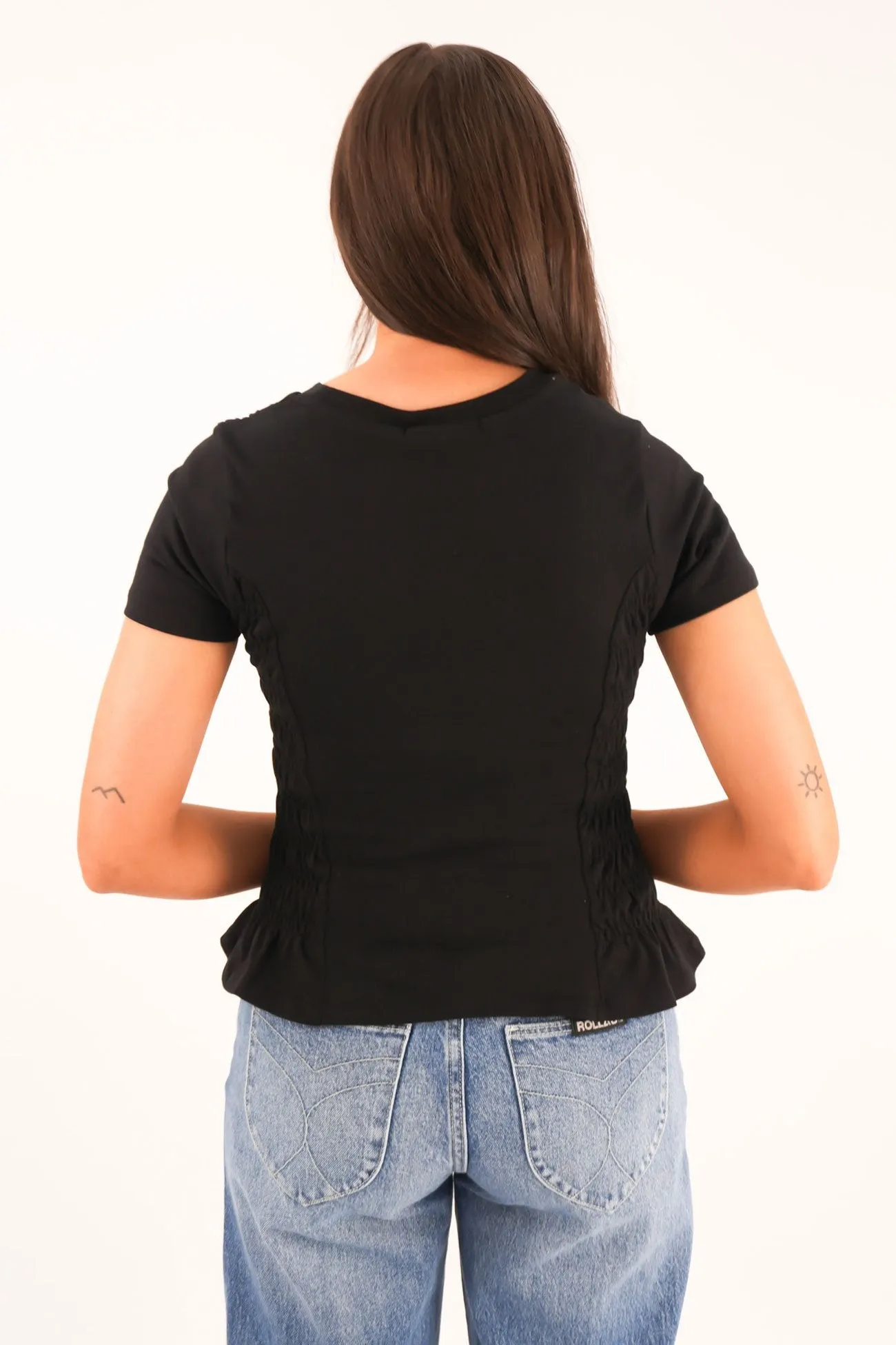 Astor Rouched Tee Black Quick Fit Wear Glossy Look