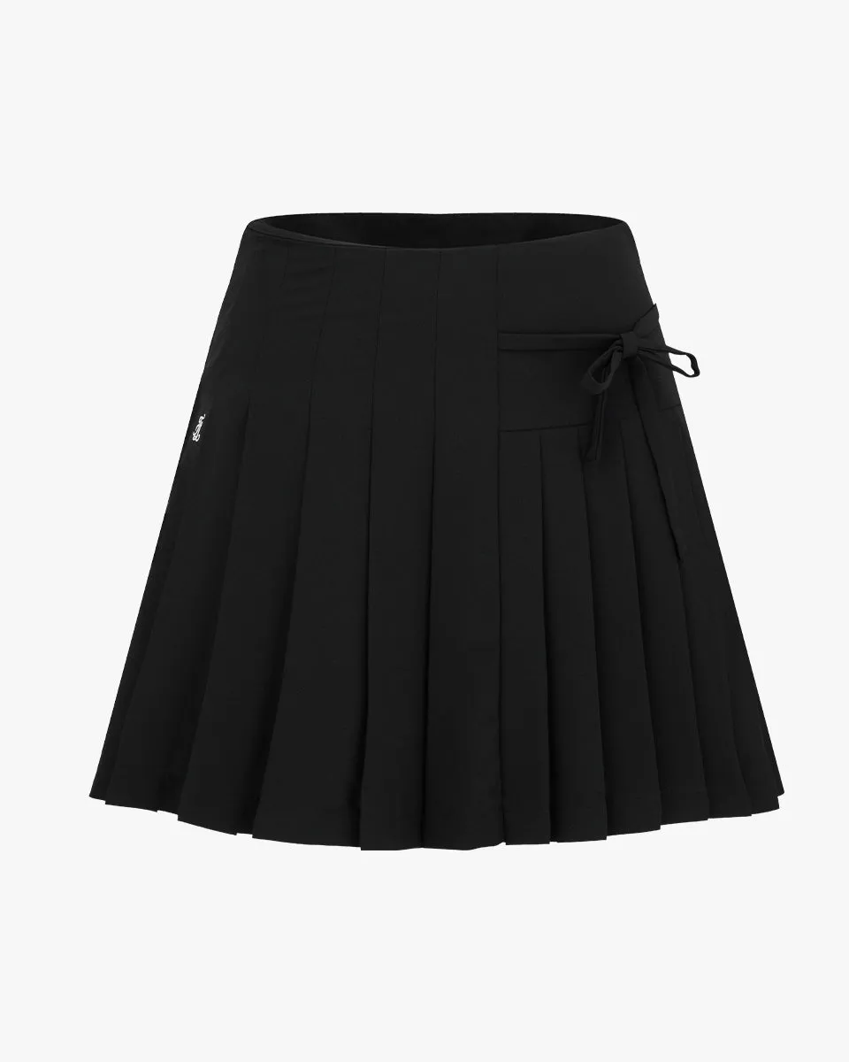 Asymmetrical ribbon pleated skirt - Black Versatile Outfit Urban Edge