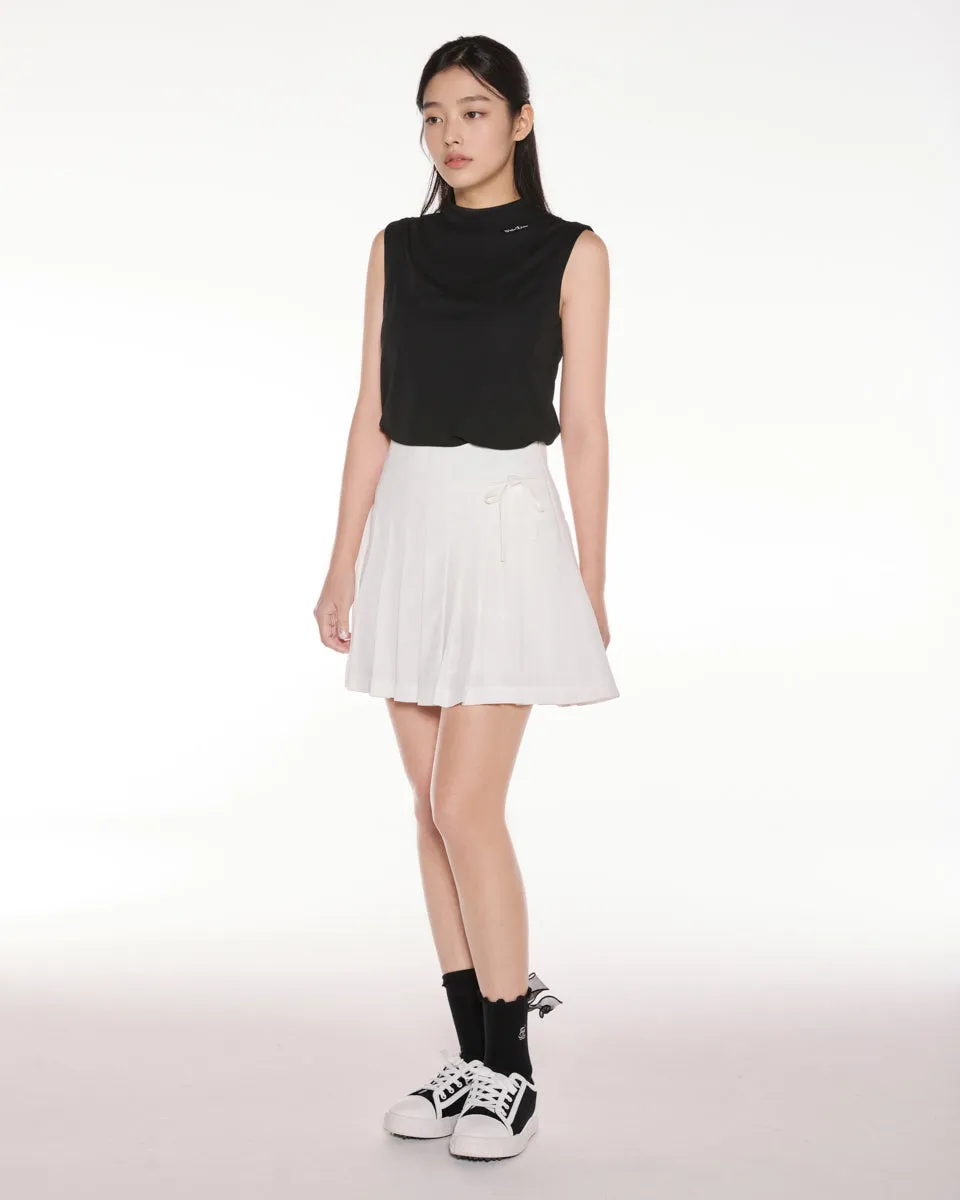 Asymmetrical ribbon pleated skirt - White Contrast Panel Embroidered Detail