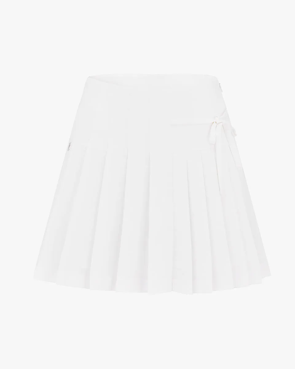 Flexible Comfort Asymmetrical ribbon pleated skirt - White