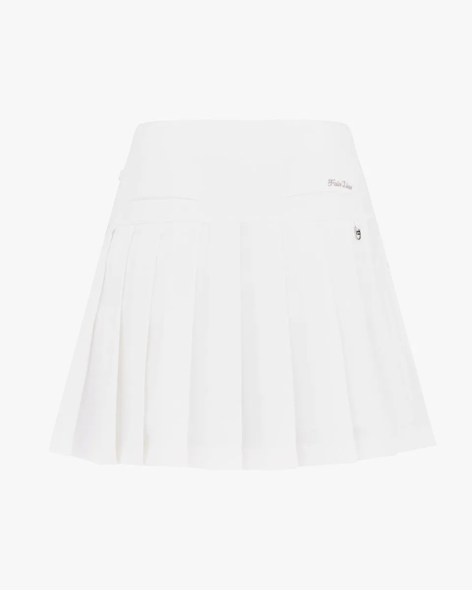 light texture Asymmetrical ribbon pleated skirt - White