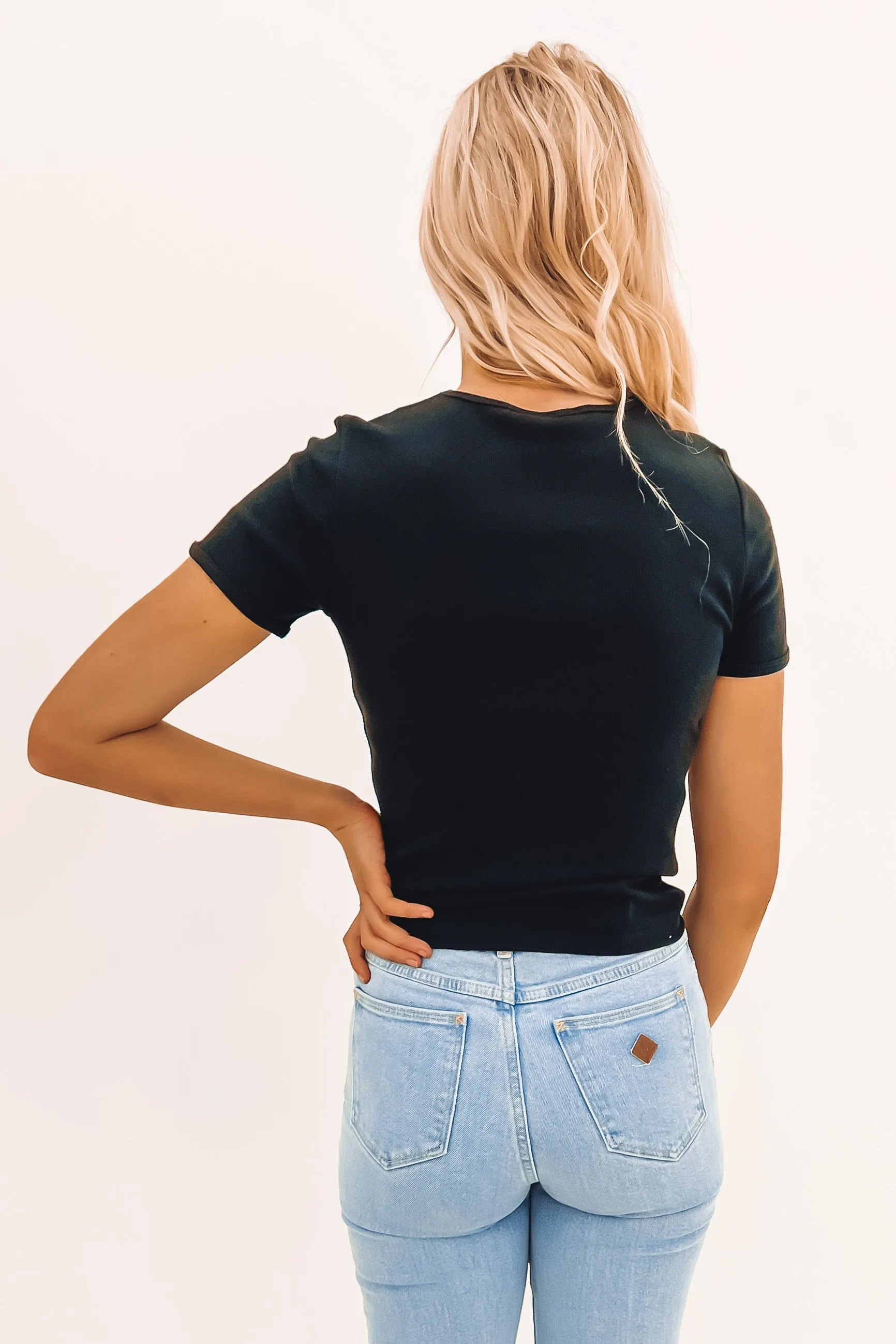 Baby Rib Tee Black Sporty Chic Rayon blend