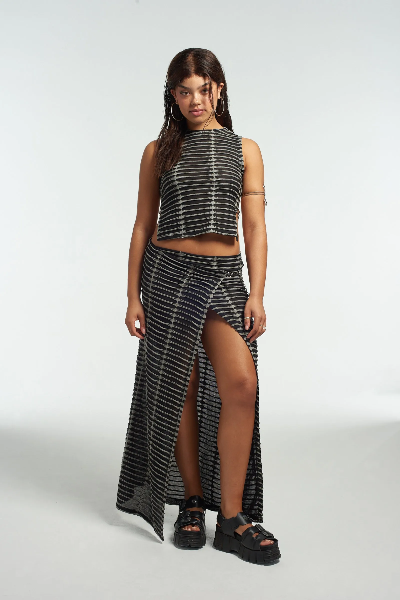 Fracture Maxi Skirt Hemp Blend Pleated design