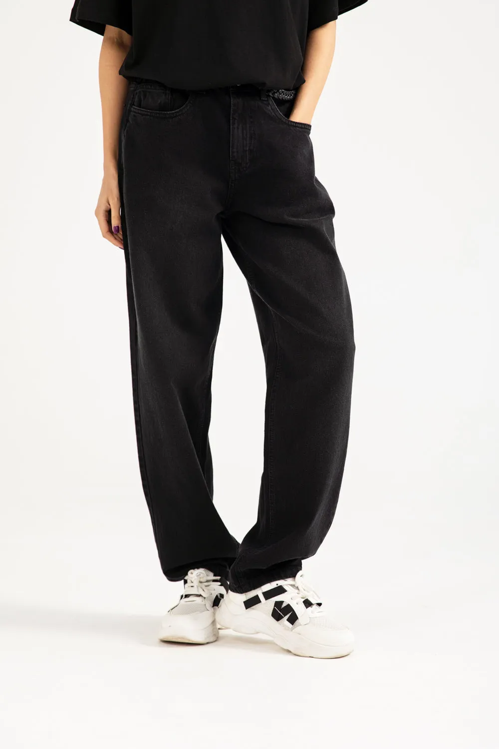 High Waist Stretch Friction Resistant Fabric BARREL FIT DENIM