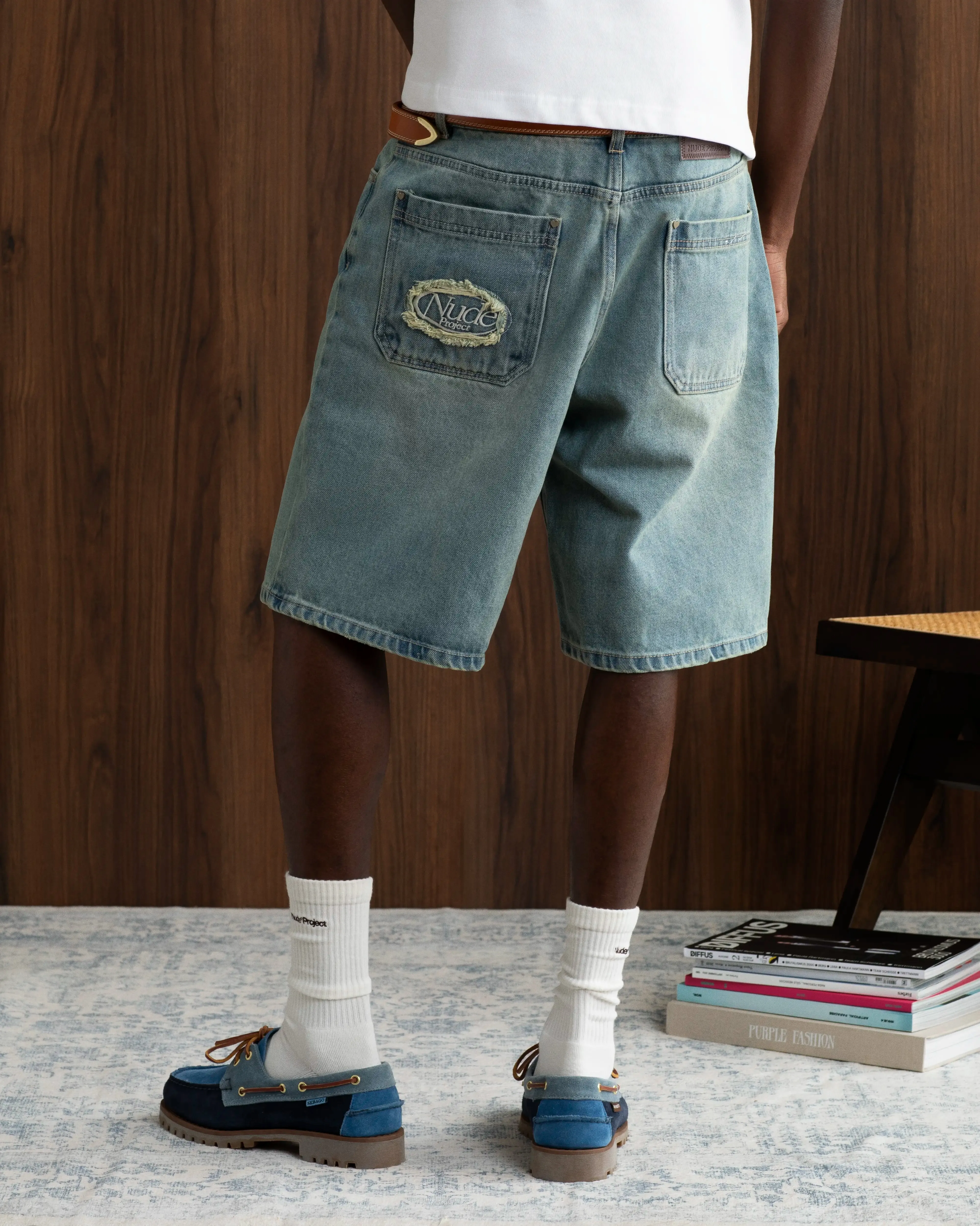 Light Stretch Design Floral Print Basic Denim Shorts Sand Wash