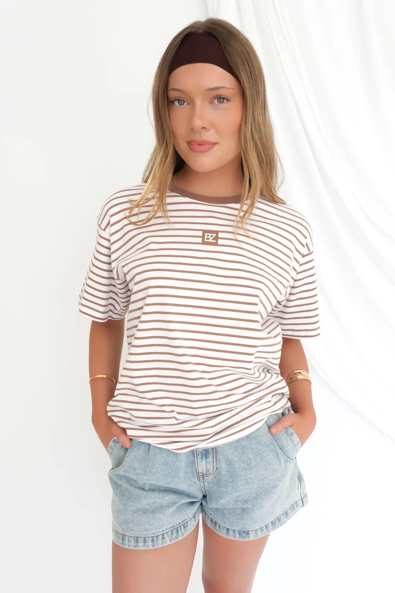 Slim Waistband Beau Stripe Tee Brown Stripe