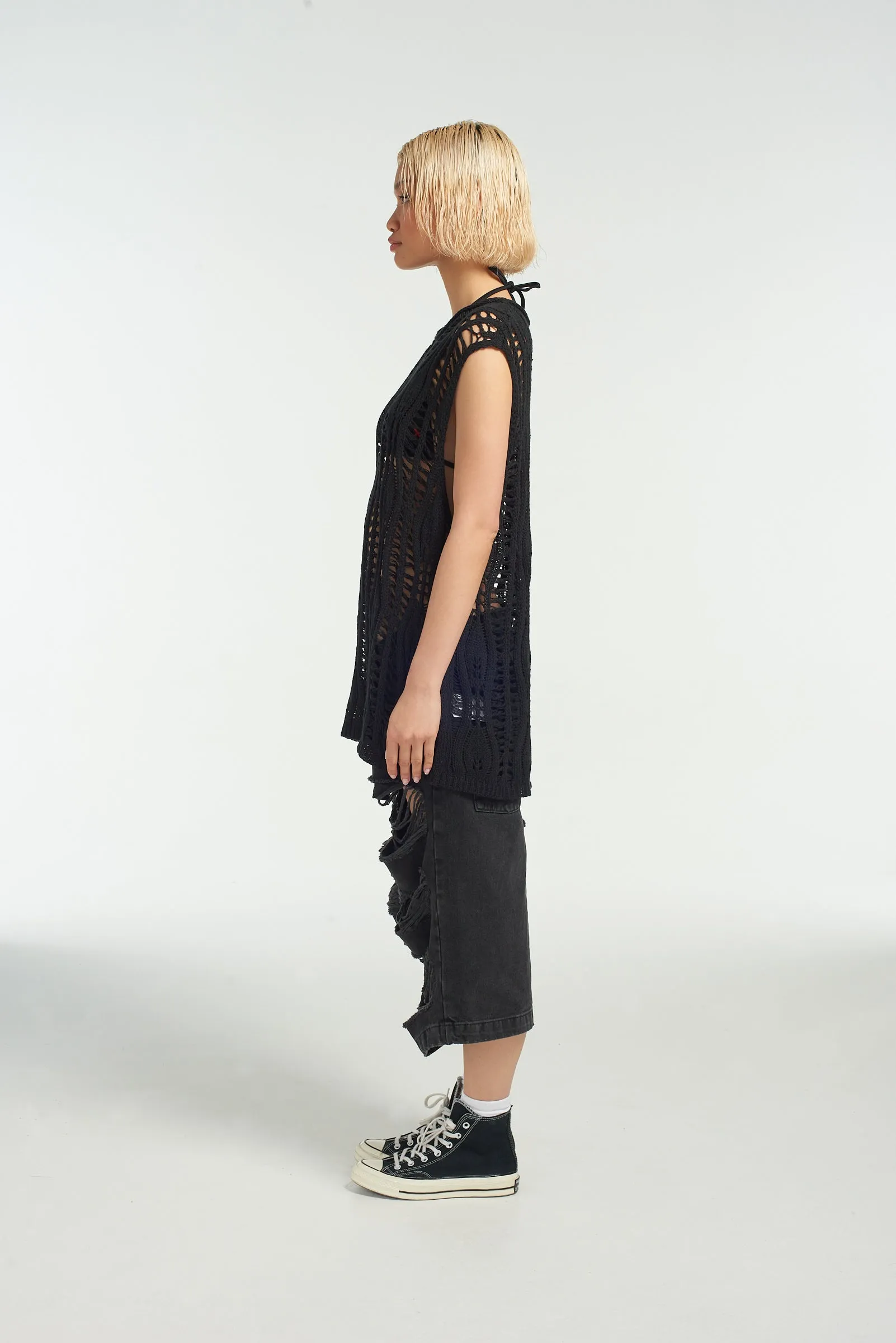 Garment Shaping Panels Blackout Open Knit Vest