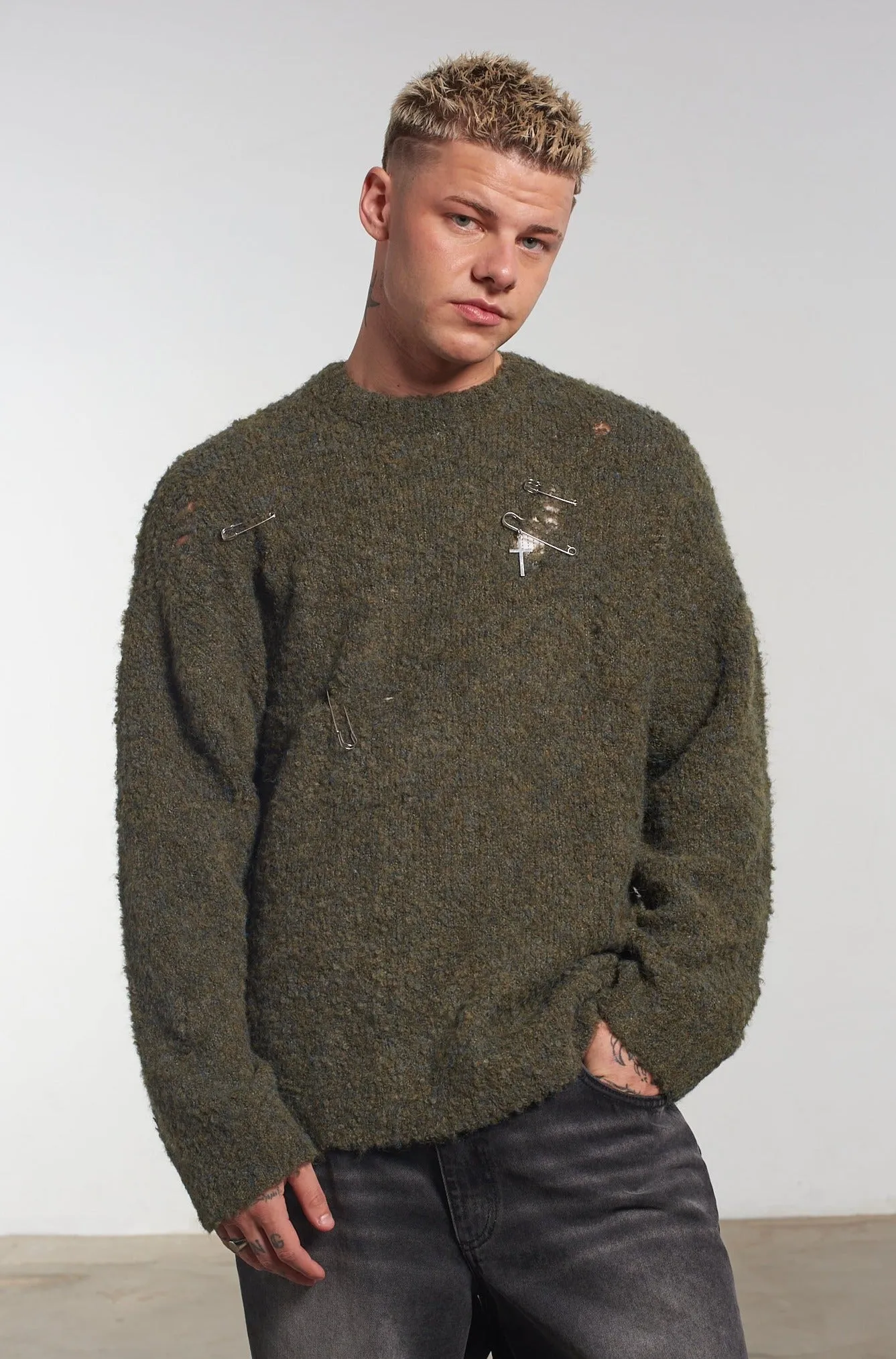 Clean Aesthetic Blessed Charm Knit Khaki
