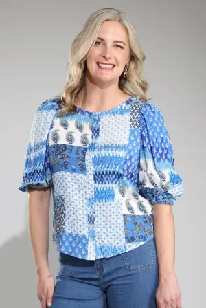 Blouse | BLUES PATCHWORK | 3324C1 Ultra Soft Texture Non Irritating Collar