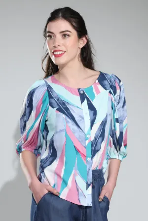 Blouse | Pink Blue Leaves | 3324C1 Relaxed Movement
