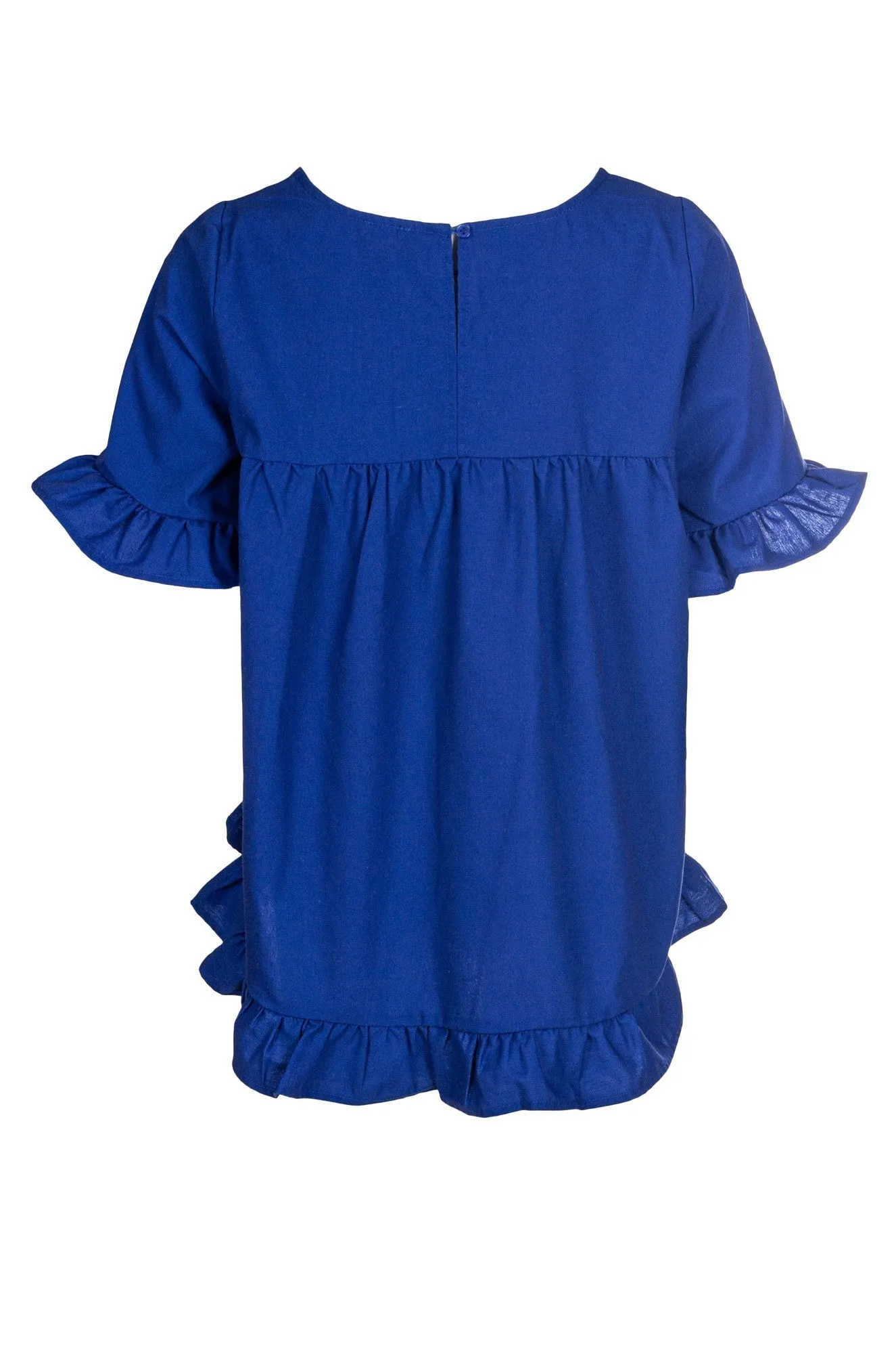 Cotton Linen Blend Top with ruffles | MED BLUE | 6775A1 Event Vibe FlexibleMaterial