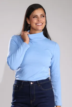 NoSlipWaistband 1x1 Rib Cotton Poly Roll neck Top | SKY MARLE | 6554B1