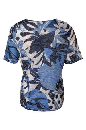 Free Fit Burnout Top with V cut out | Blues Leaf Abstract | 6054A1