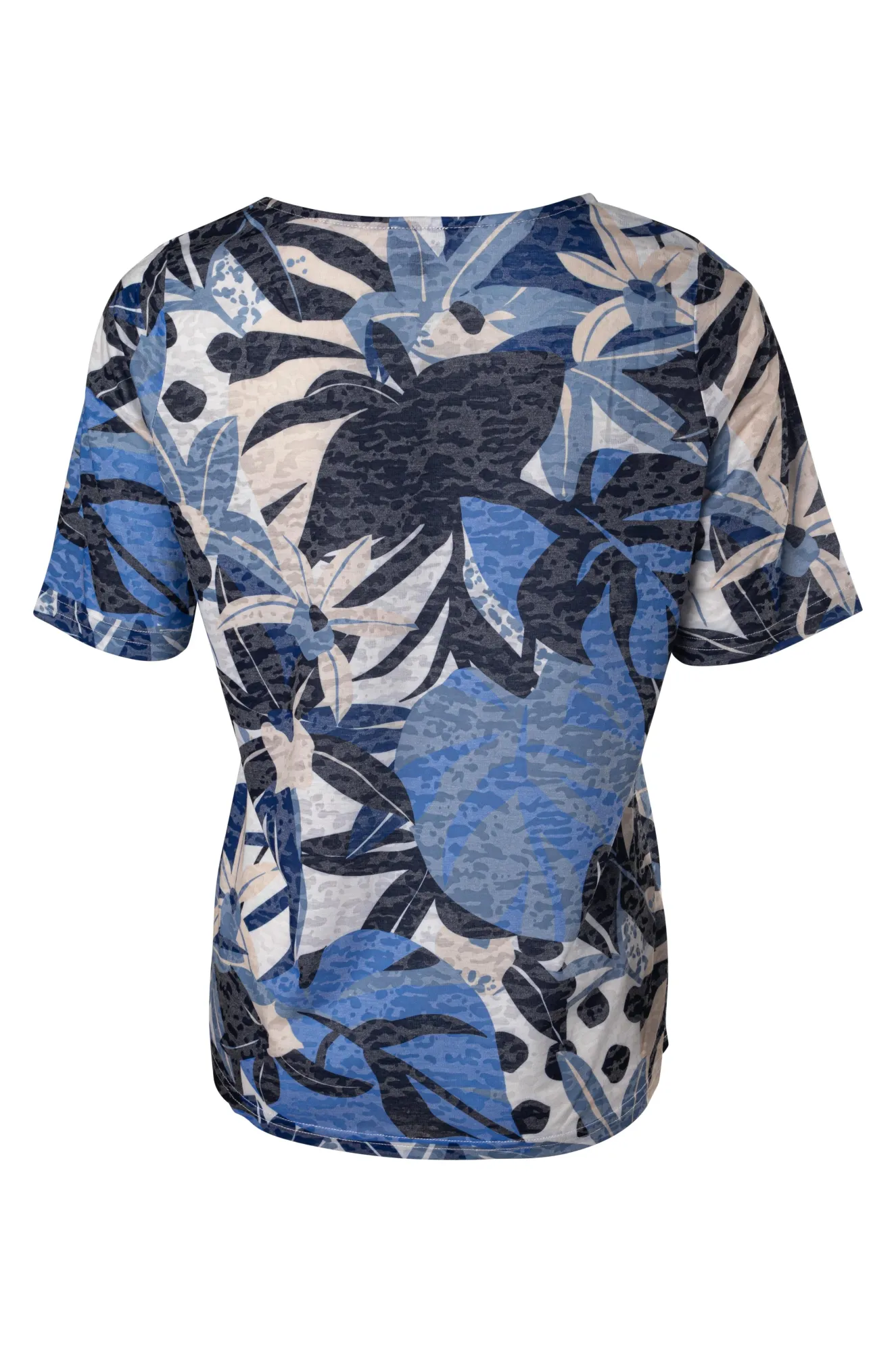 WeightlessLayeringPiece Burnout Top with V cut out | Blues Leaf Abstract | 6054A1