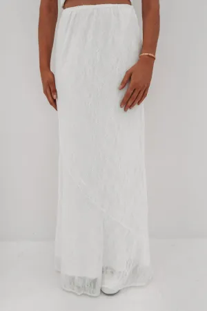 Camile Lace Maxi Skirt White Matching Belt Street Attire