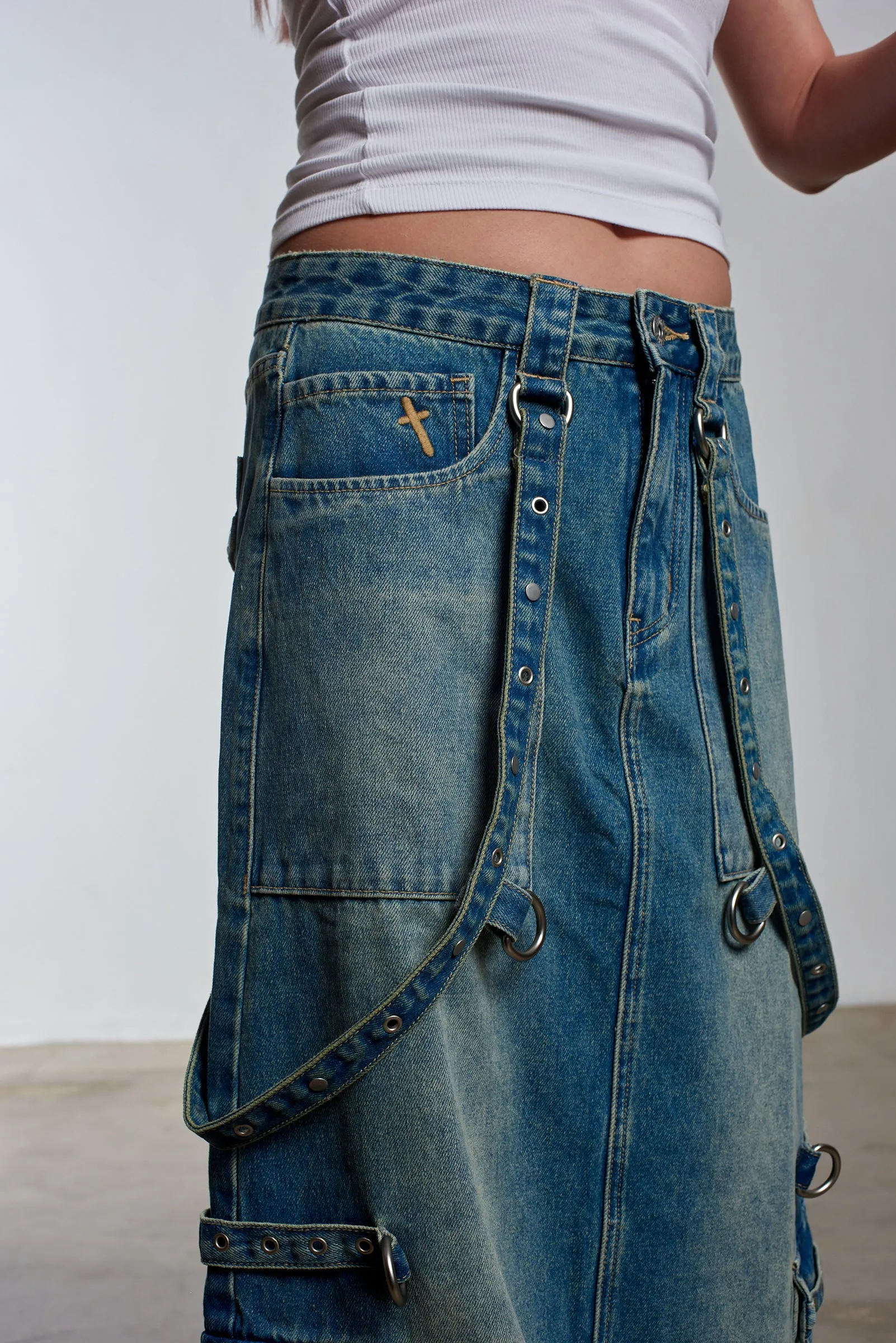 Bondage Denim Midi Skirt Blue Mood Outfitboard Anti Pilling Fabric