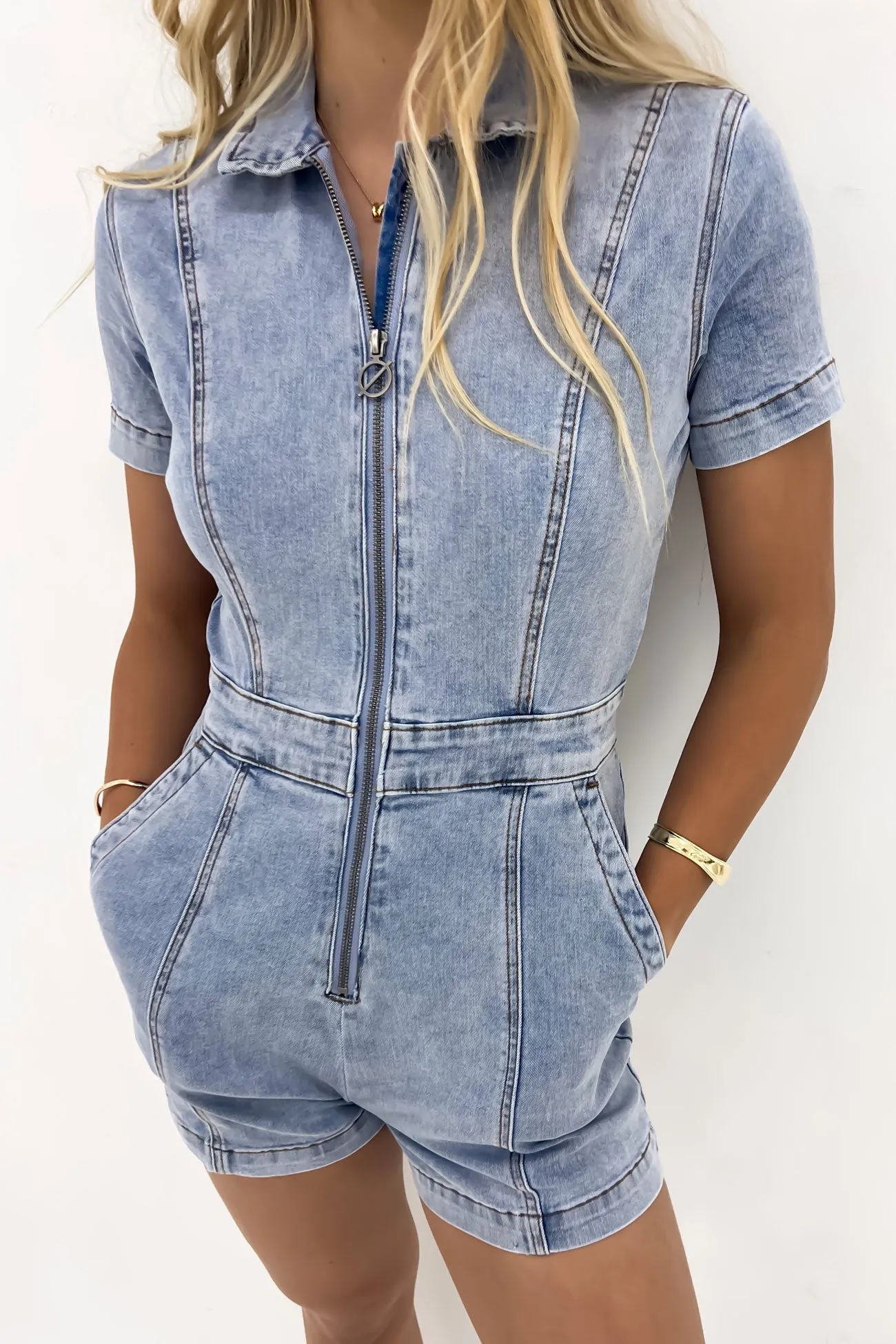 EcoFriendly Dye Translucent Soul Boston Playsuit Light Blue