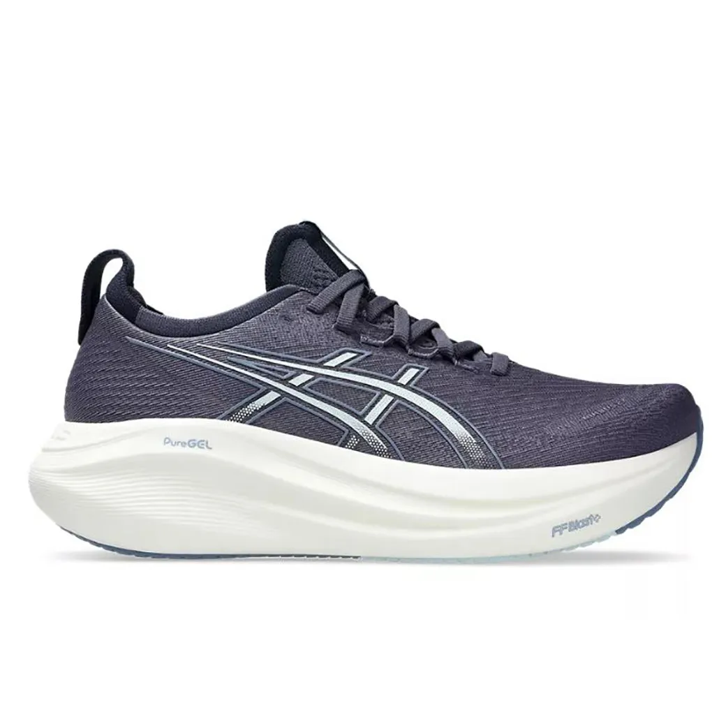Anti-microbial treatment Ventilated Airflow Womens Asics Gel-Nimbus 27 in Indigo Fog/Cool Grey
