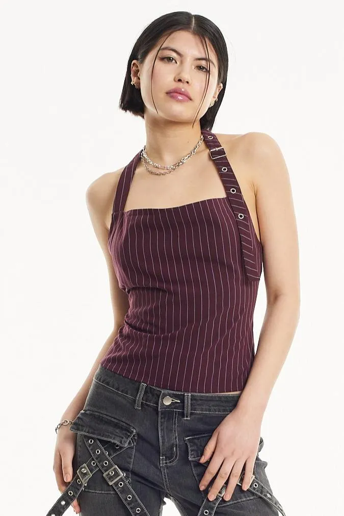 Brandi Pinstripe Halter Top Diamond Soul