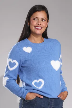 Zero Waste Knitting Technique Jersey - Knitwear | Royal/Ivory Hearts | 0018B1