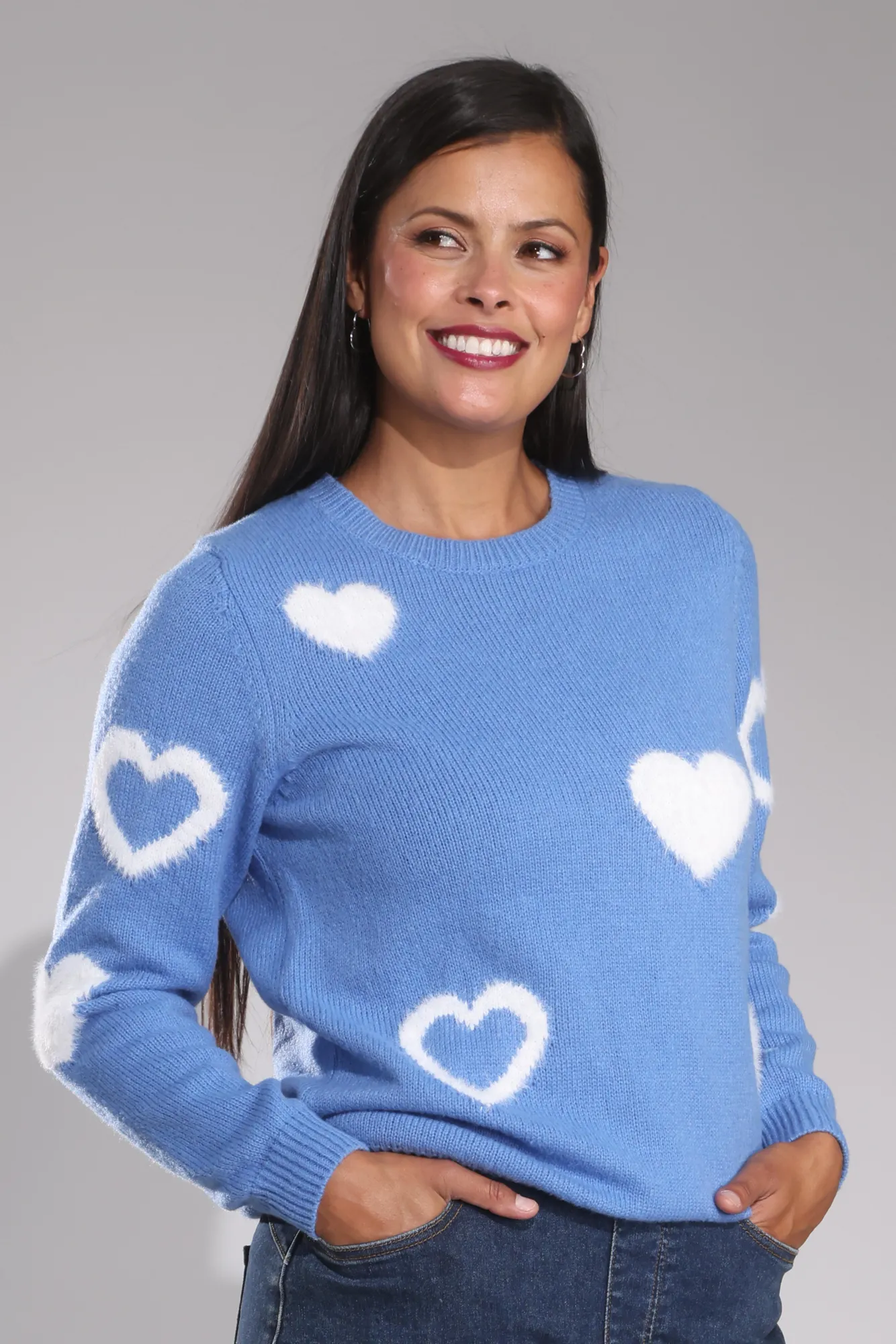 Jersey - Knitwear | Royal/Ivory Hearts | 0018B1 Recycled Fiber Blend