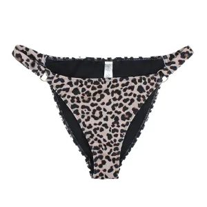 No Ride Up Design Women's Leopard Print Bikini Bottom With Ring Detail,Multi