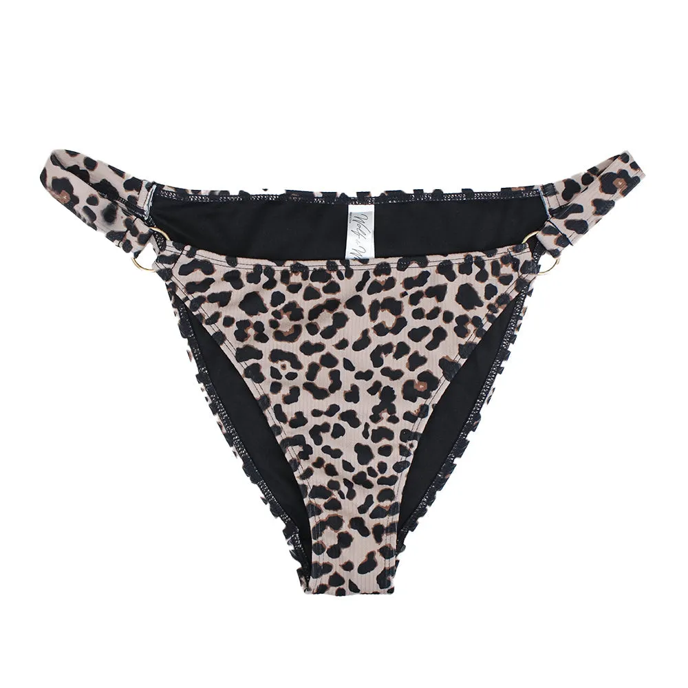 AntiBacterialTreatment Still Soul Women's Leopard Print Bikini Bottom With Ring Detail,Multi