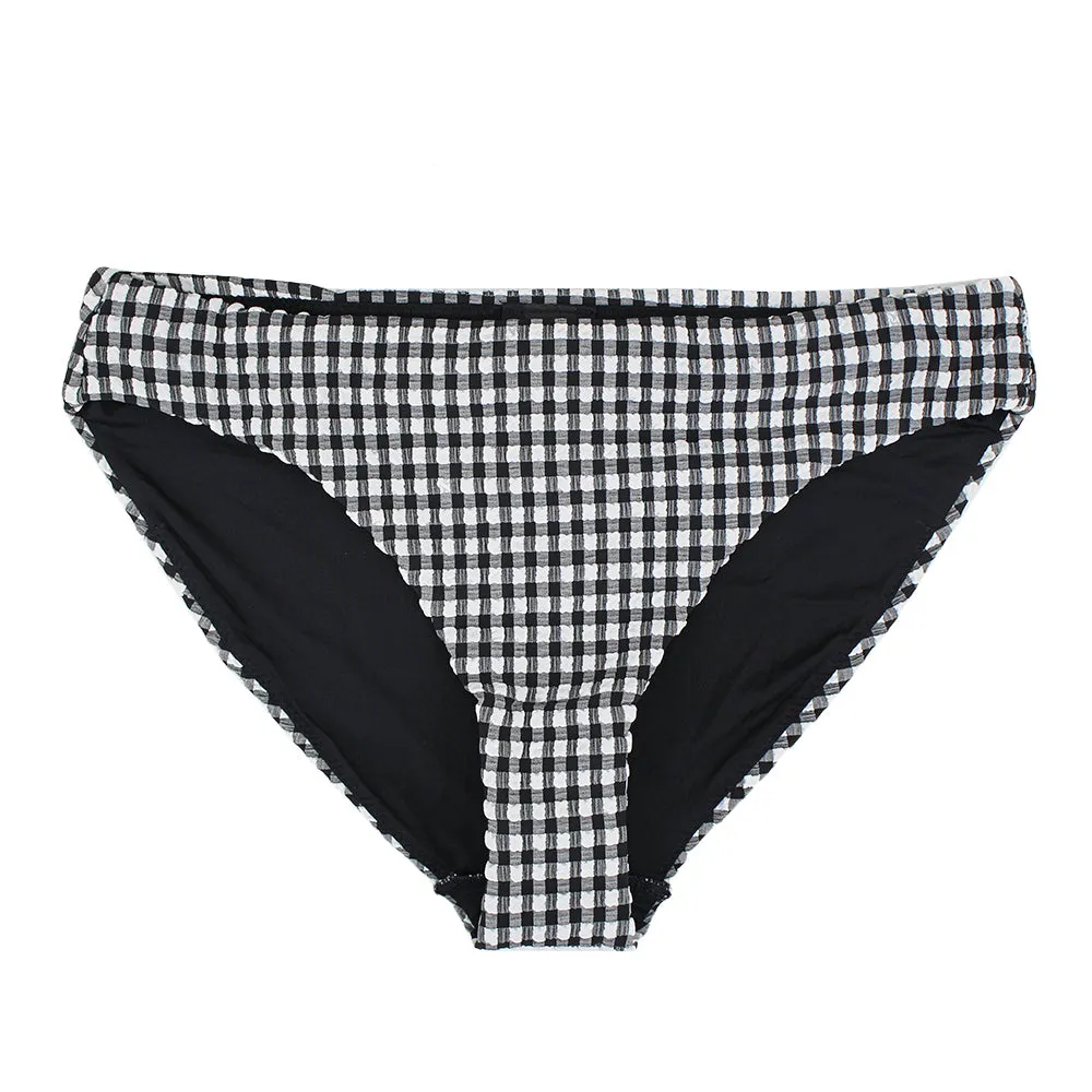 Women's Plaid Bikini Bottom,Black/White Smooth Silicone Grip