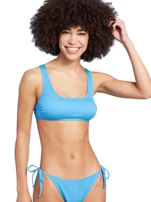 Quick Drying Technology High Elastic Waistband Women's Ribbed Bikini Top,Blue