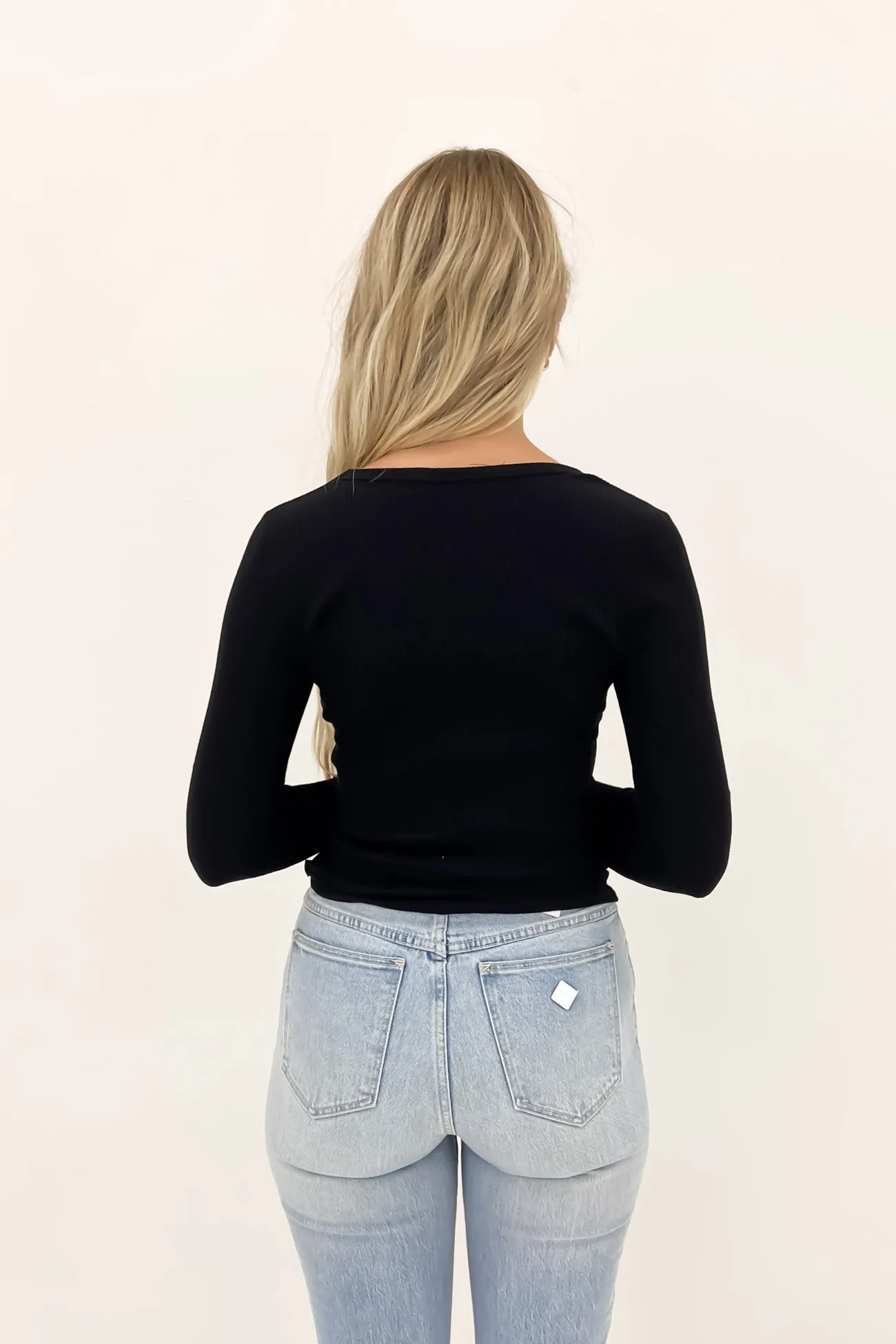 Rib Long Sleeve Black Peace Flow Statement Wear