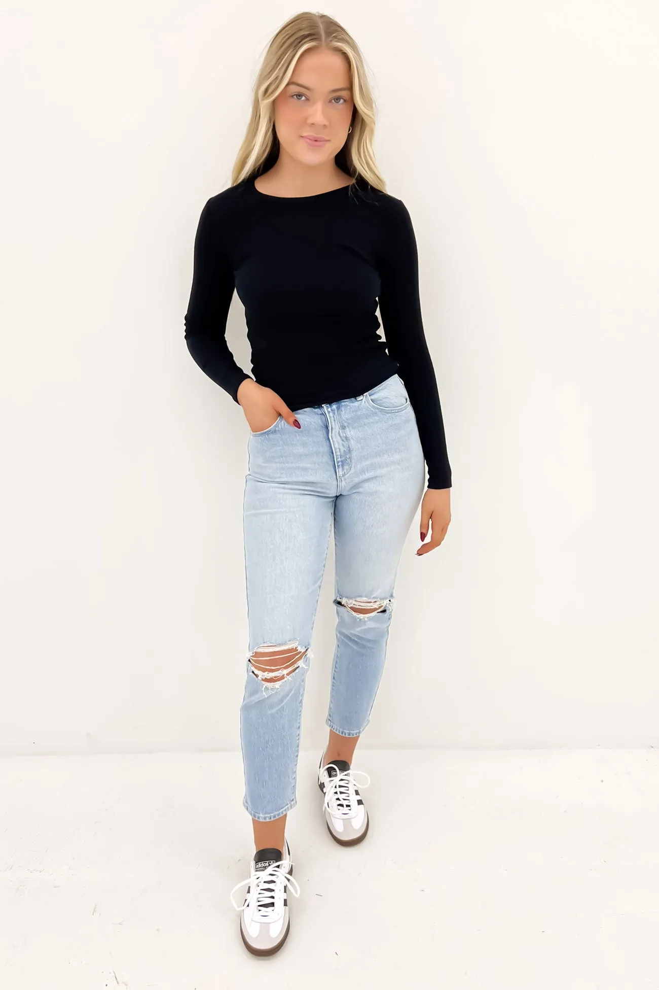 Dance Light NonIrritating Seams Rib Long Sleeve Black