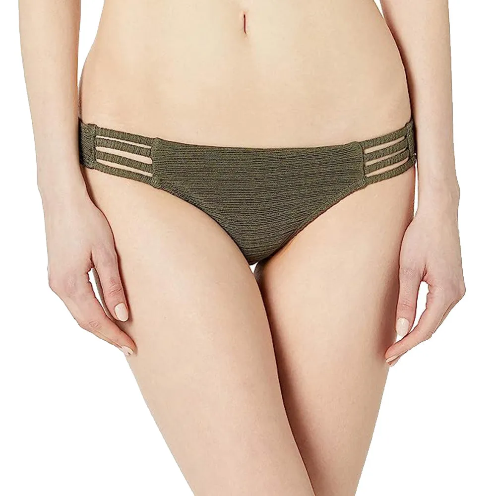 Women's Ribbed Bikini Brief With Style-Side,Olive Sun Protection Fabric
