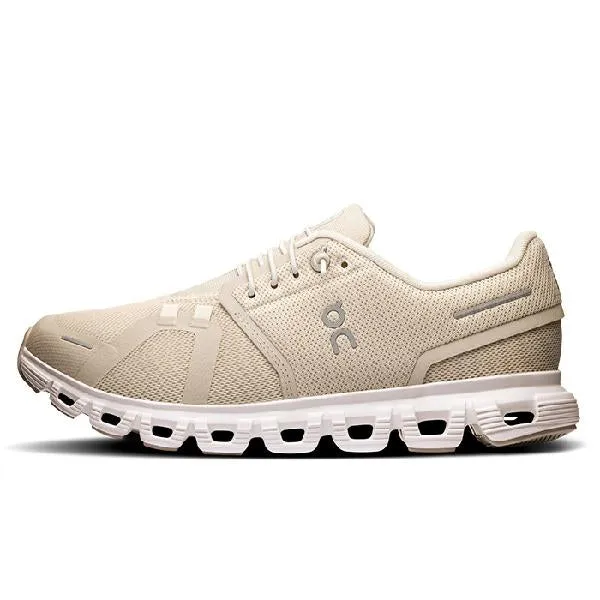 Womens On Running Cloud 6 in Pearl/White stretchy fabric medium widths