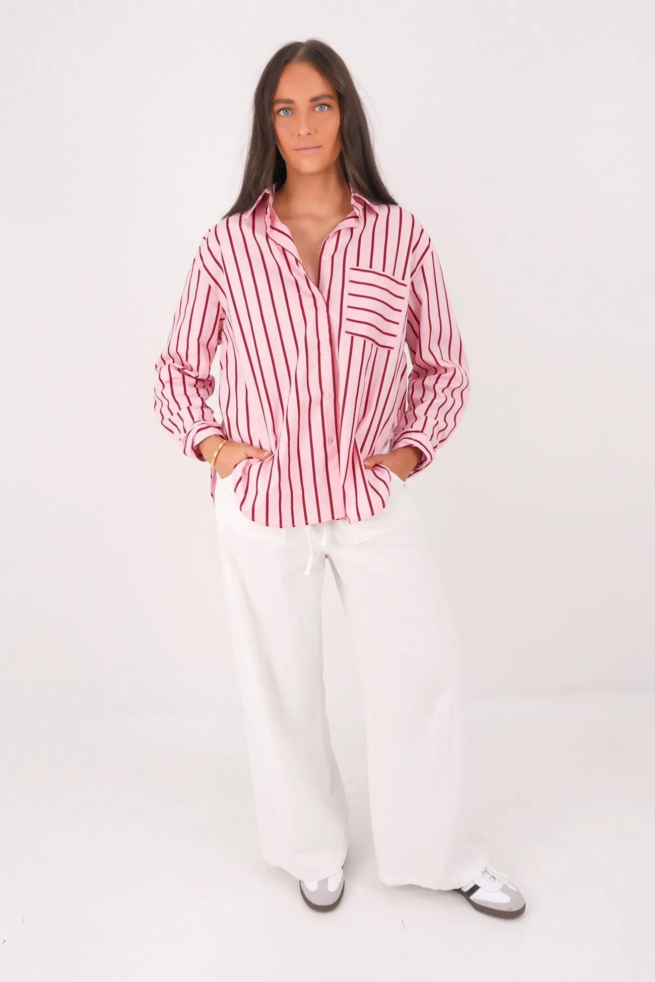 Slim Waist Simple Yet Cozy Lynton Shirt Red Stripe