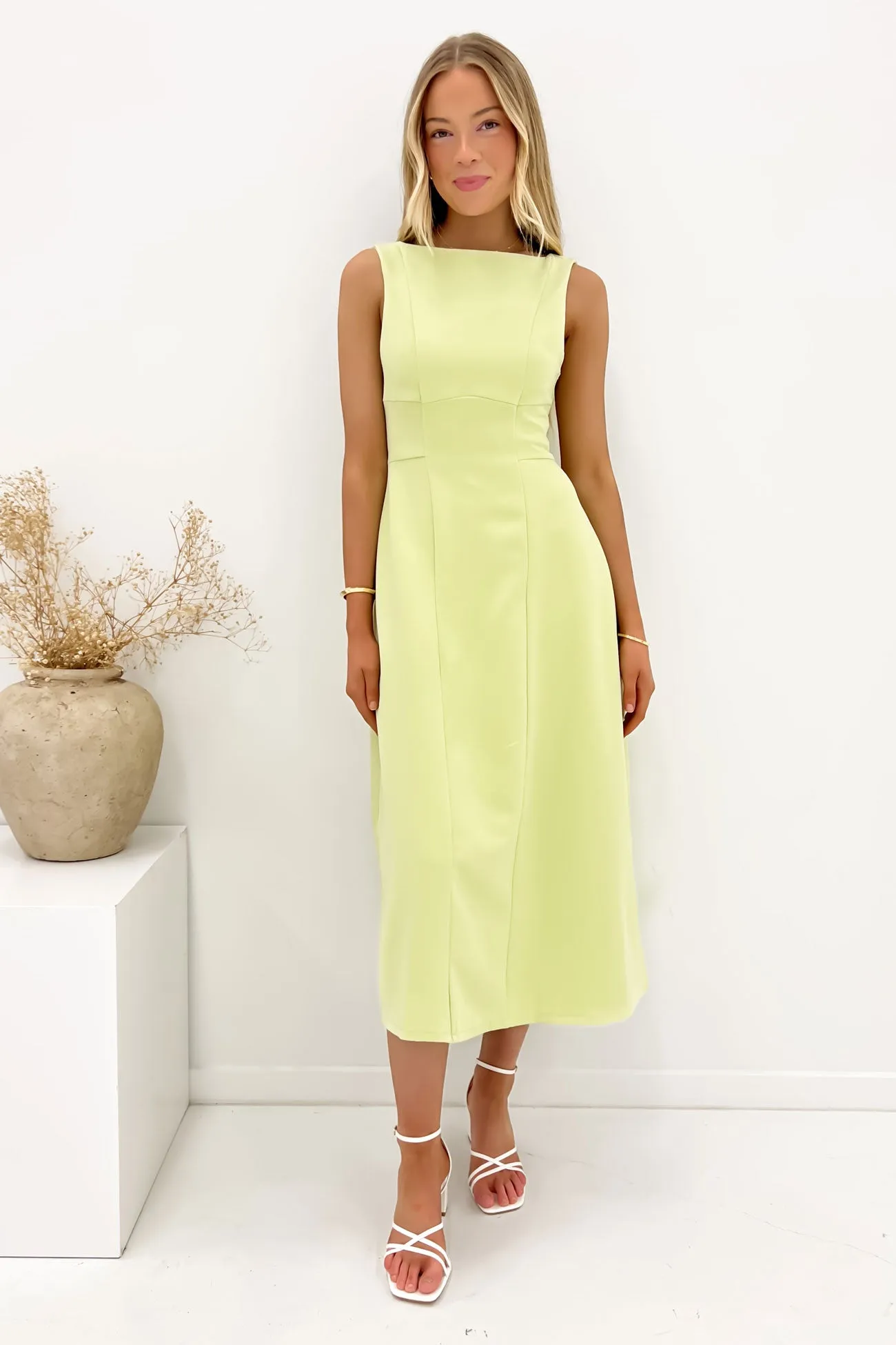Bow-Detail Briony Midi Dress Lime