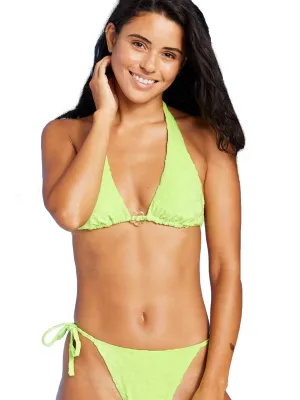 Women's Floral Textured Ring Front Bikini Top,Lime Green Anti Fade Coating Thermal Regulation Layer