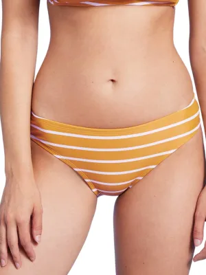 Women's Striped Bikini Bottom ,Mustard Thermal Regulating Layer Bonded Edge Details
