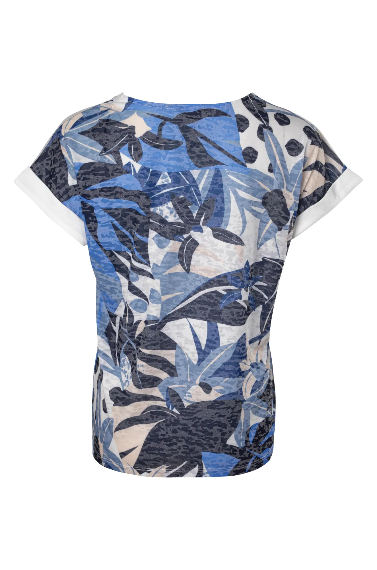 Burnout Top with contrast details | Blues Leaf Abstract | 6052A1 Joy Mood