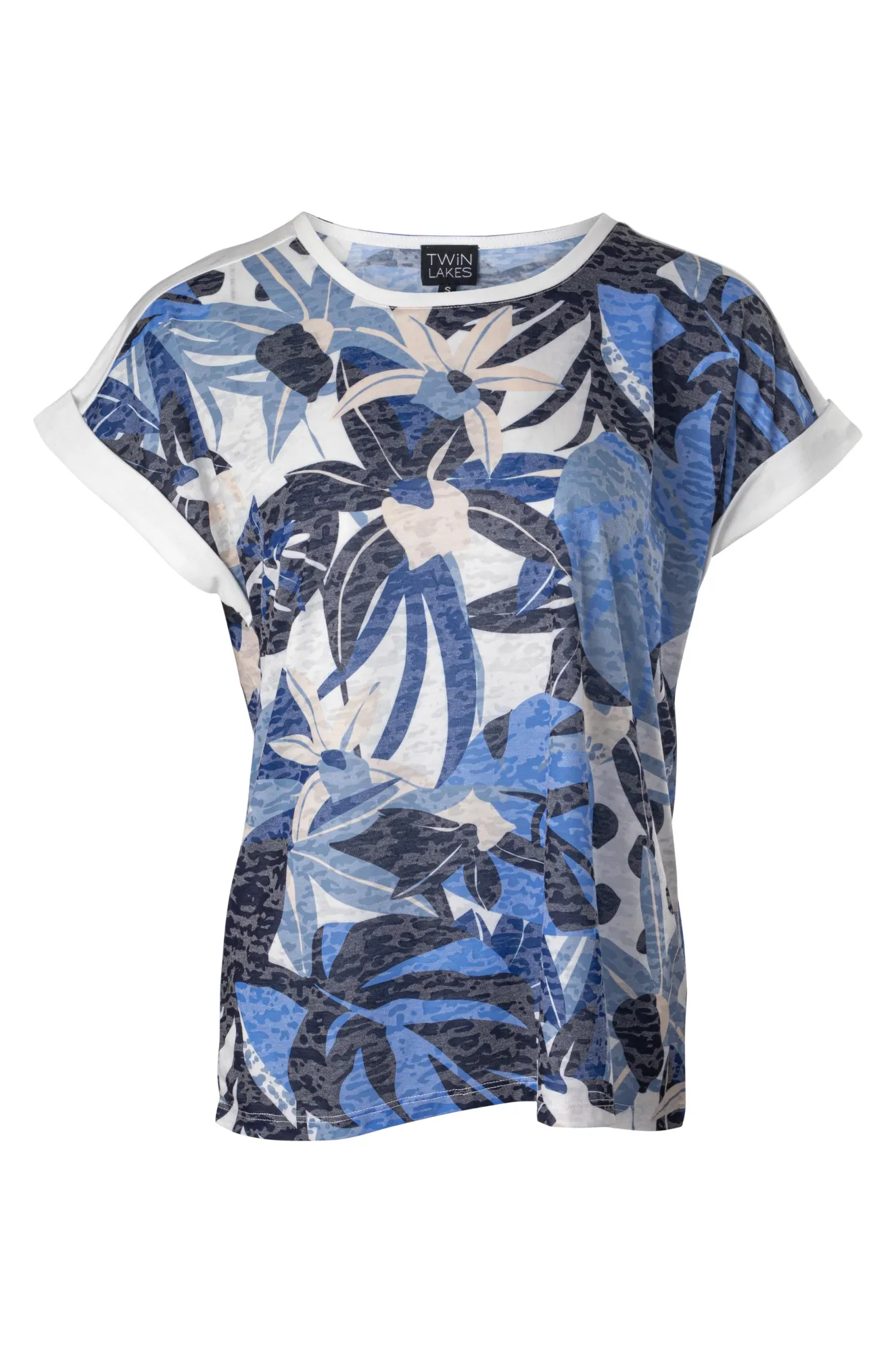 Burnout Top with contrast details | Blues Leaf Abstract | 6052A1 Body Free