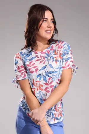 QuickReleaseFastenings Burnout Top with sleeve bow detail | Blues Pink Stem | 6062A1