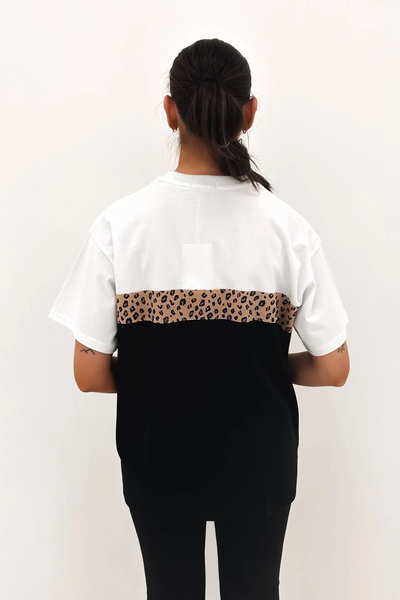 Leopard Panel Up Tee Black Comfortable Casual Outdoor Leisure