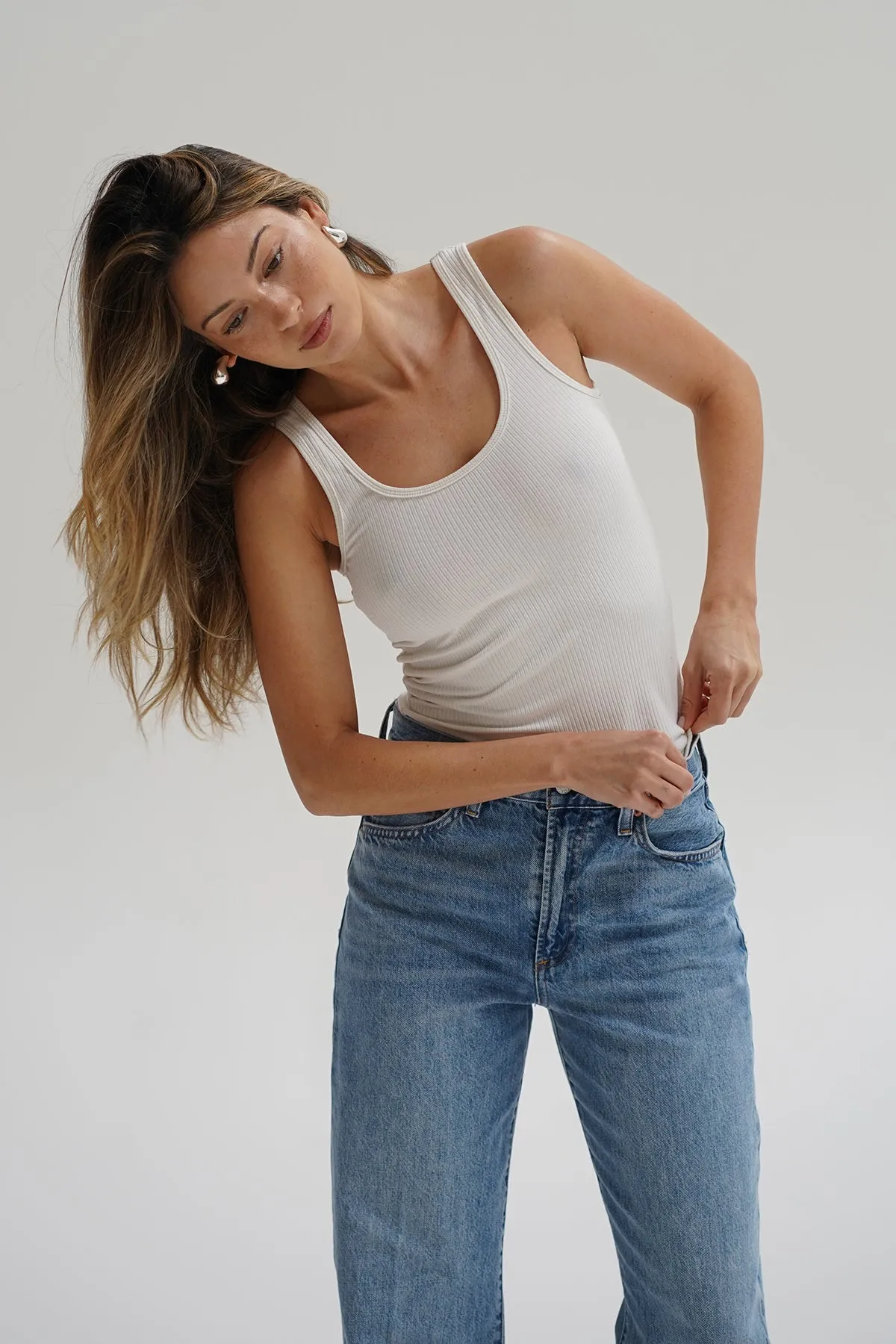 Casen Ribbed Tank - Off White AntiPillingCloth