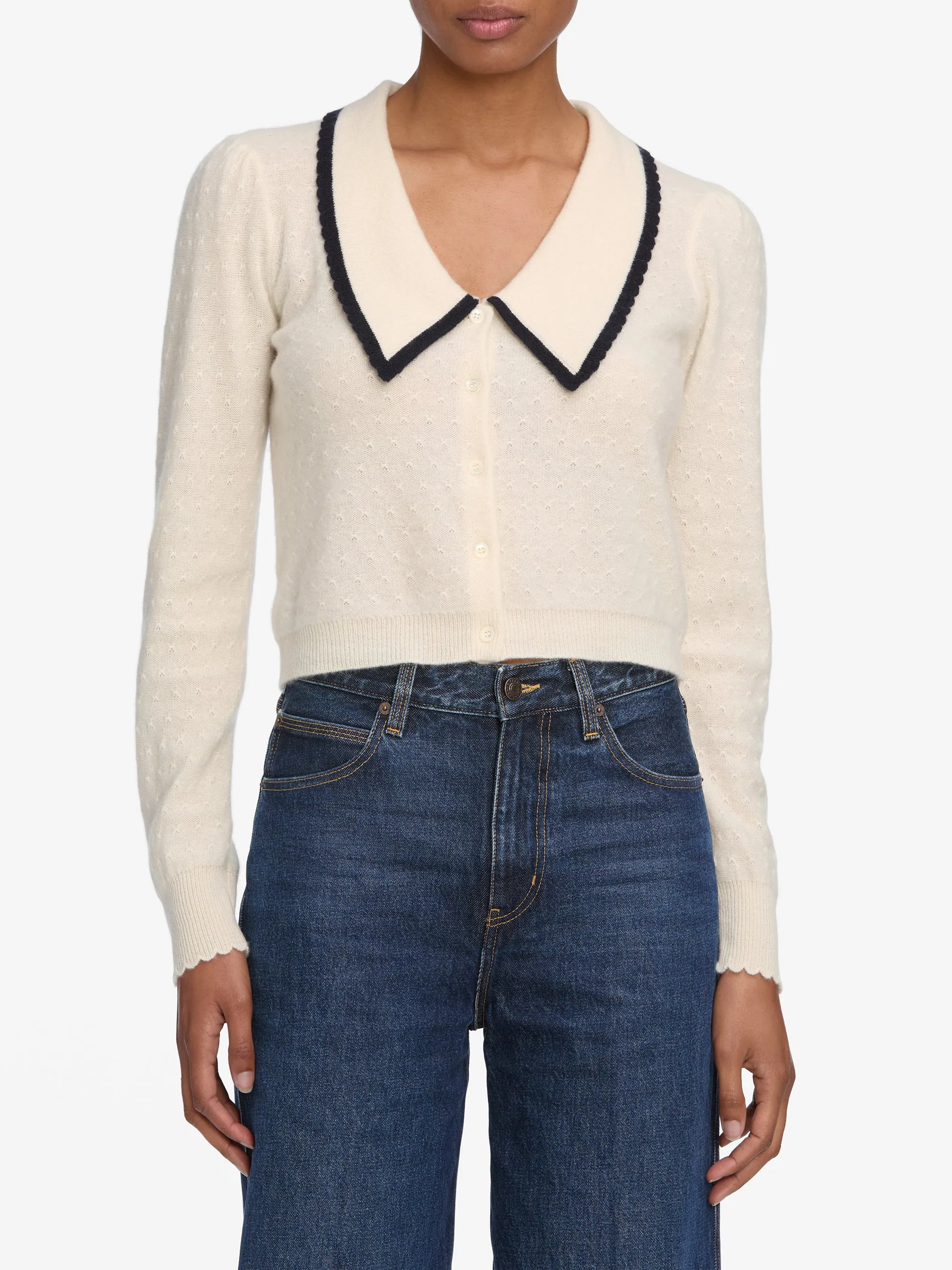 Cable Stitch Warm Fabric Cashmere Sailor Sweater -- Cream Multi