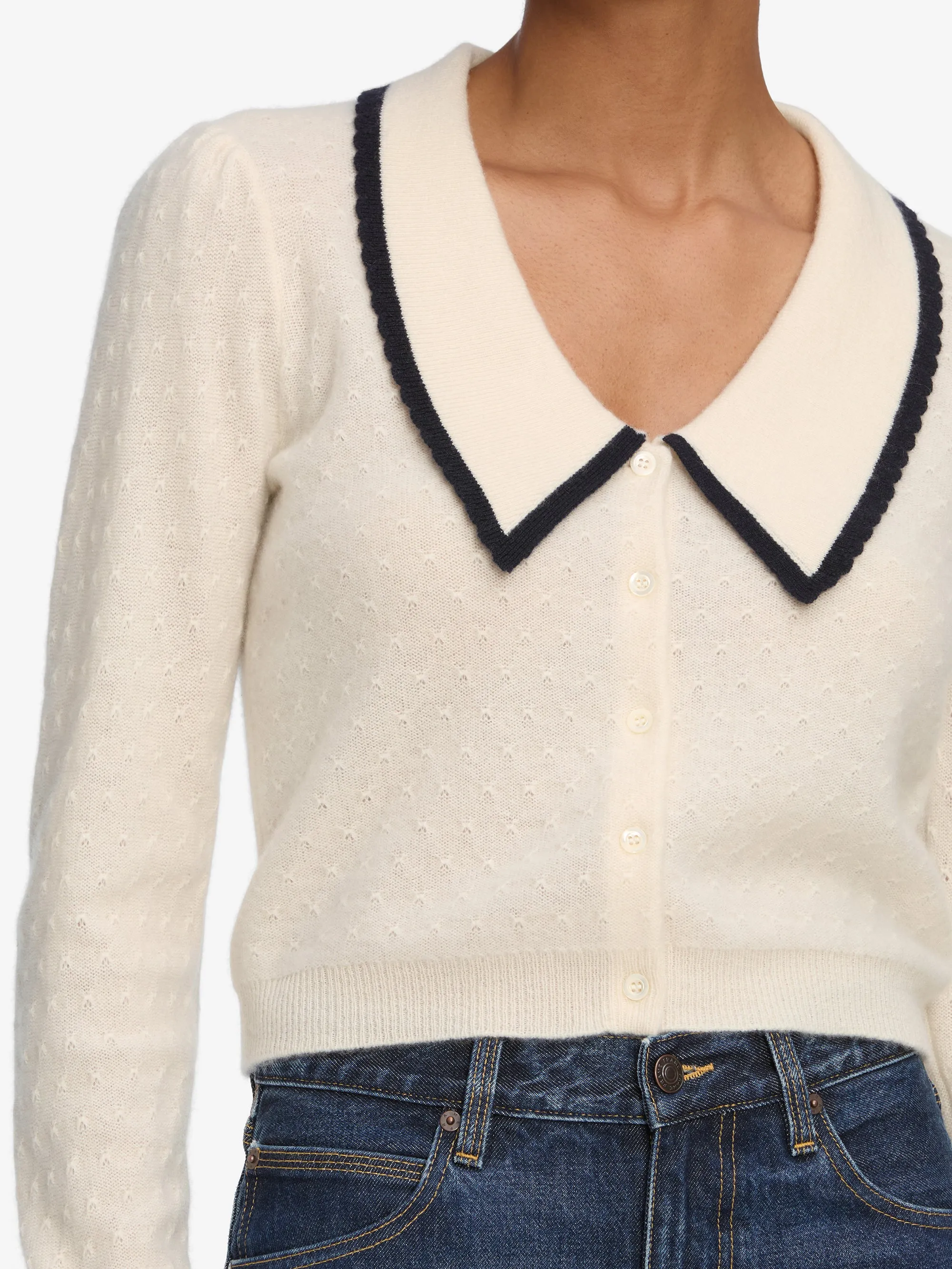 Clean Cut Cashmere Sailor Sweater -- Cream Multi