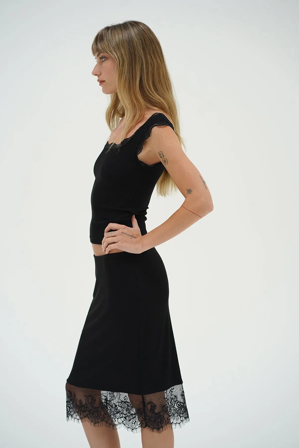 SustainableTextiles Cassidy Lace Ribbed Tank - Black